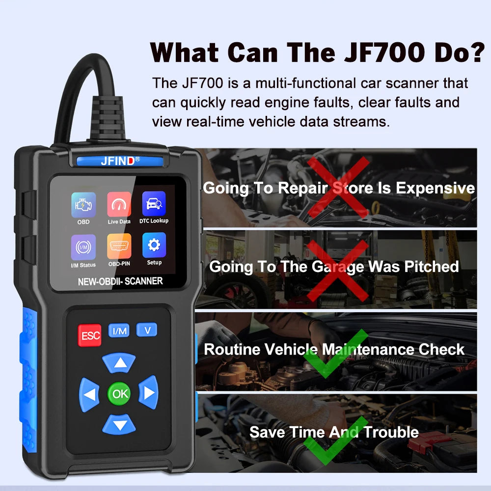 JFIND JF700 OBD2 Scanner Car Motorcycle Fault Code Reader Voltage Battery Test OBDII Diagnostic Tool For Honda Yamaha