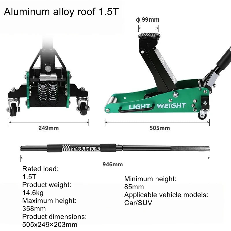 Horizontal hydraulic jack tire changing auto repair tool small car SUV off-road vehicle aluminum iron jack