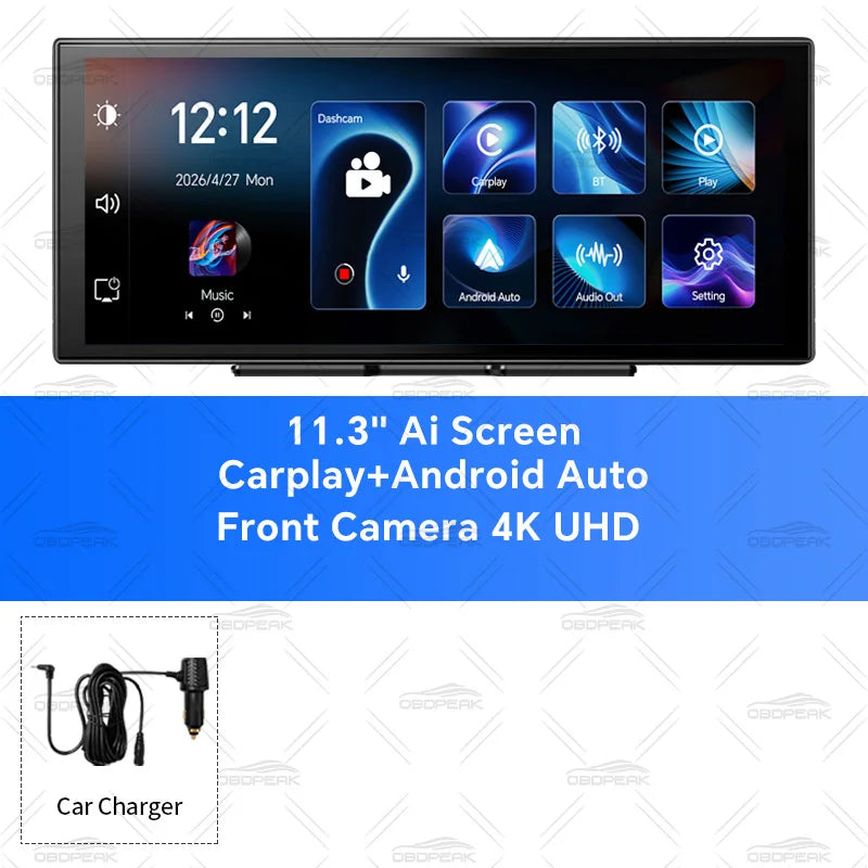 11.3" K5 Pro TPMS Sensors 4K Rear View Dash Cam Carplay & Android Auto WiFi AUX BT Car Drive Recorder GPS Navigation Dual Lens