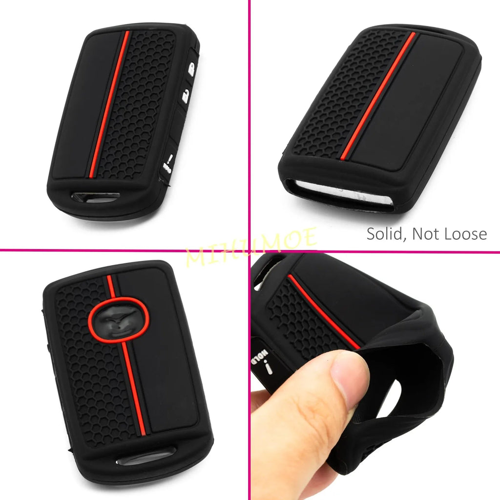 Silicone Car 3 Buttons Key Fob Case Cover Chain For 2020-2025 Mazda 3 Hatchback CX-30 CX-50 CX-90 CX-5 CX-9 MX-30 2022 2023 2024 CM World