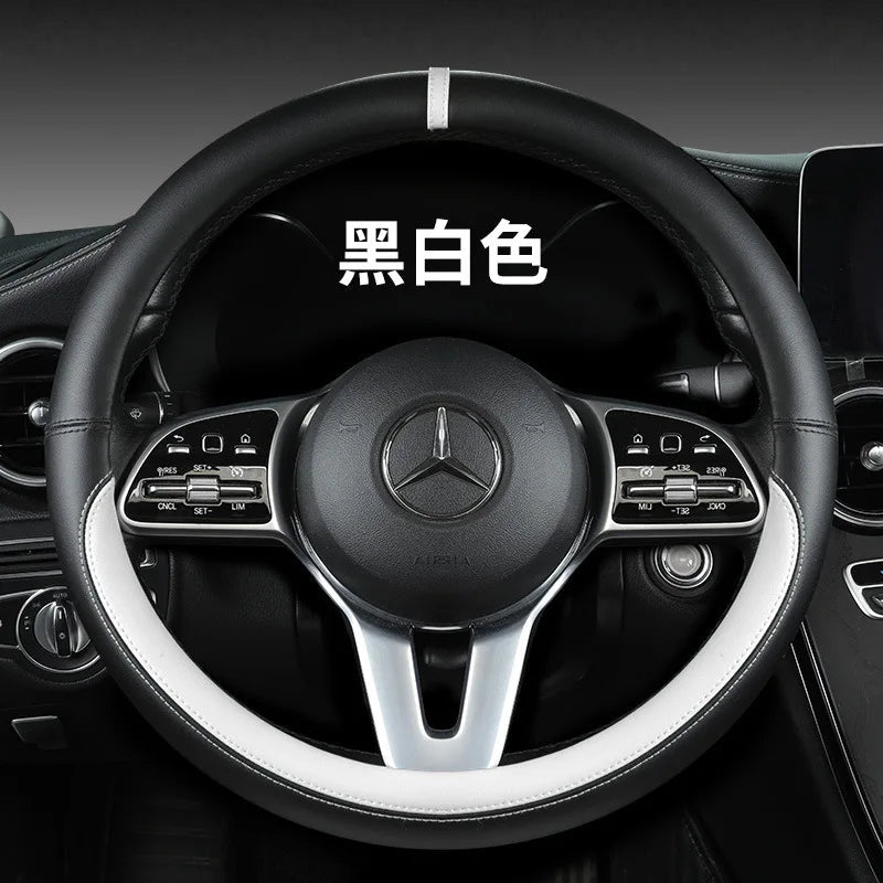 All-Nappa Leather Steering Wheel Cover Leather Steering Cover All-season Universal Breathable Car Handle Protective Case CM World