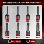 1/2" Drive Impact Torx Bit Socket Set T30 T40 T45 T50 T55 T60 T70 T80 CR-MO Steel Anti-Corrosion Heavy Duty Star Socket Wrench K
