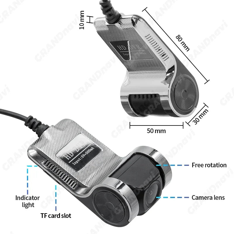 Grandnavi HD DVR Dash Cam ADAS 720P Video USB TF Card 16G/32G Auto Recorder for Android Car Multimedia Player DVD Voice Alarm