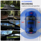 4 Channel GPS WIFI Car Dash Cam 360 Panoramic 8 IR Night Vision Lights 24H Parking Front 4K Inside/Rear/Left 1K Video Recorder