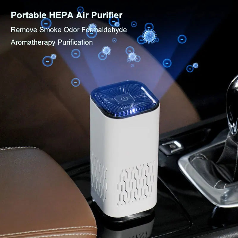 Portable HEPA Air Purifier Remove Smoke Odor Formaldehyde Negative Ion Air Cleaner for Car Bedroom Aromatherapy Purification CM World