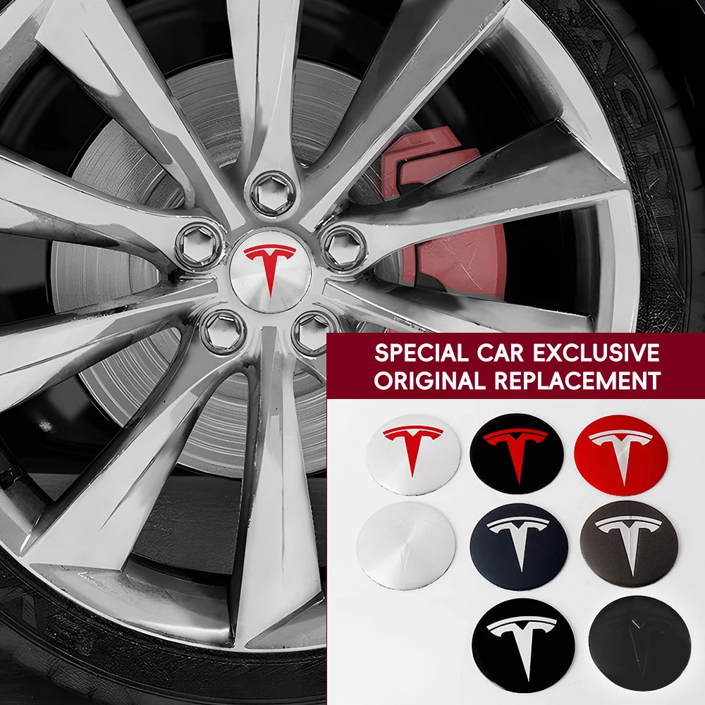 4pcs/set 3D Car Wheel Center Hub Caps Sticker  Auto Emblem Wheel Center Cap for Tesla Model 3 S X Y Roadster