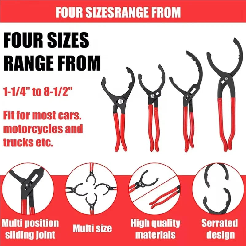 10/12/14/16 '' Car Oil Filter Pliers Clamp Type Wrench Oil Filter Remove Disassembly Tool Filter Element Wrench for Truck Repair Car Mobile World