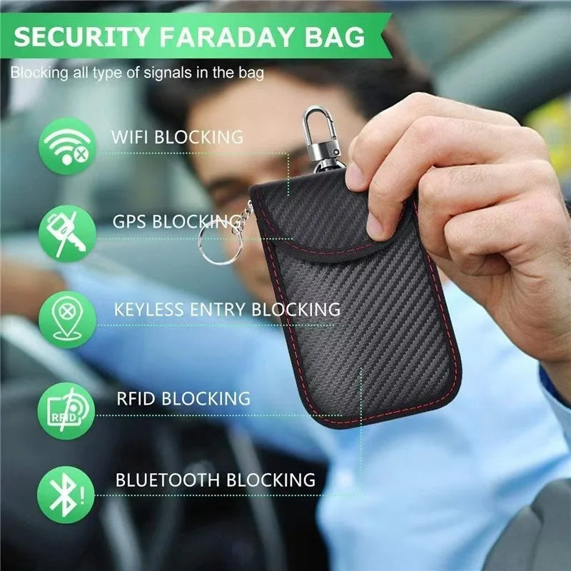 Faraday Bag for Key Fob Cage Protector Car RFID Signal Blocking Key Fob Protector Anti-Theft Pouch Double-Layers of Carbon Fiber CM World