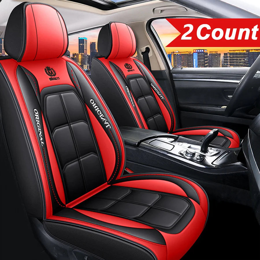 Car Seat Covers 2 Pcs Front Driver Passenger Full Coverage Universal Fit Easy Install Durable Leather Look