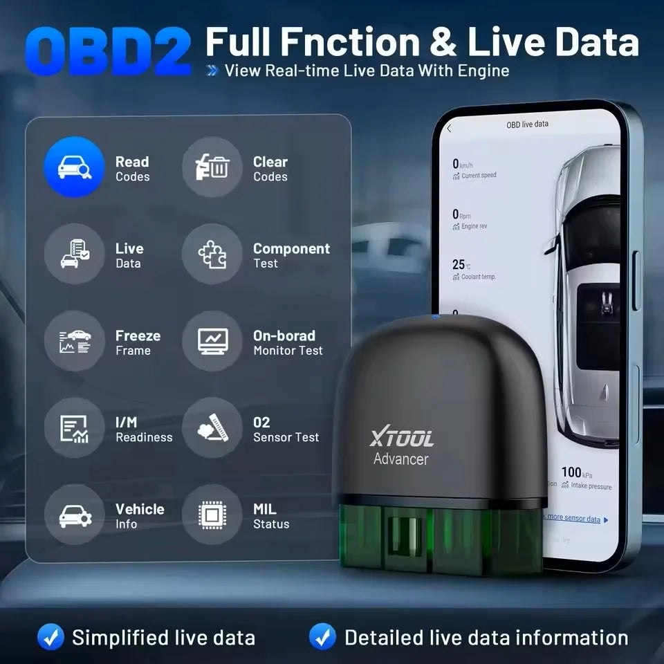 XTOOL Advancer AD20PRO Bluetooth Scanner Automotive All System Diagnostic Tool Full OBD2 Function Oil Reset DTC Lookup Live Data Car Mobile World