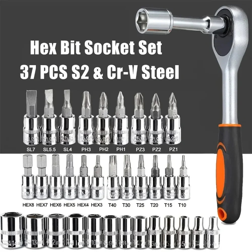 １Pc Krachtige 46pcs/set Carbon Steel Combination Set 1/4" Wrench Socket Spanner Screwdriver Household Motorcycle Car Repair Tool