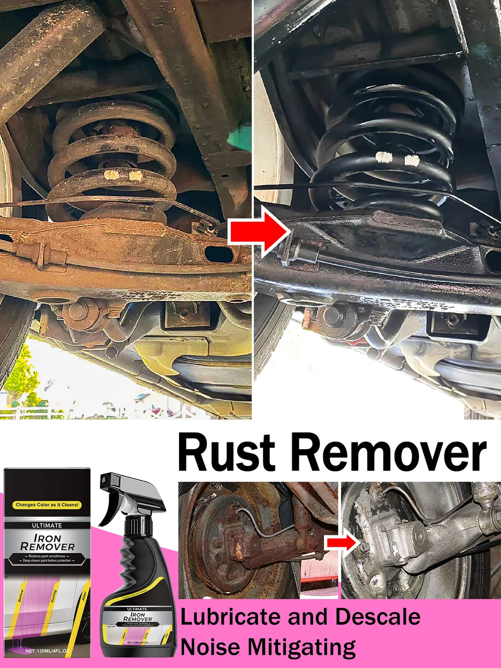Car Rust Remover Car Wheel Care Quick Remover Car Exhaust Pipe Rust Removal Spray Cleaning Metal Iron Powder