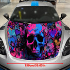 Colorful Graffiti Skull Car Vinyl Wrap, PVC Material Waterproof Car Hood Sticker, Self-Adhesive Scratch-Resistant Stickers for E