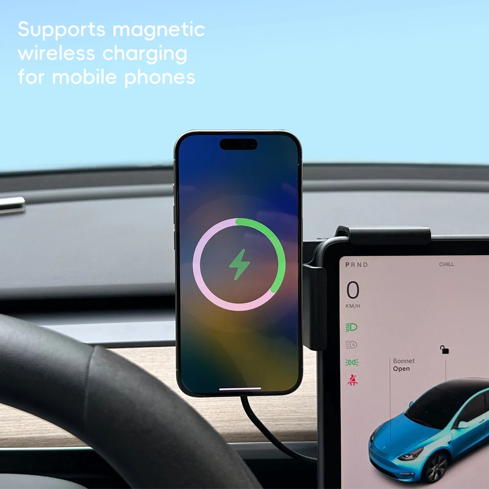 Blue Light Magnetic Wireless Charger Phone Holder Screen Mount Compatible with MagSafe For Tesla Model Y 3 S X Juniper Launch CM World