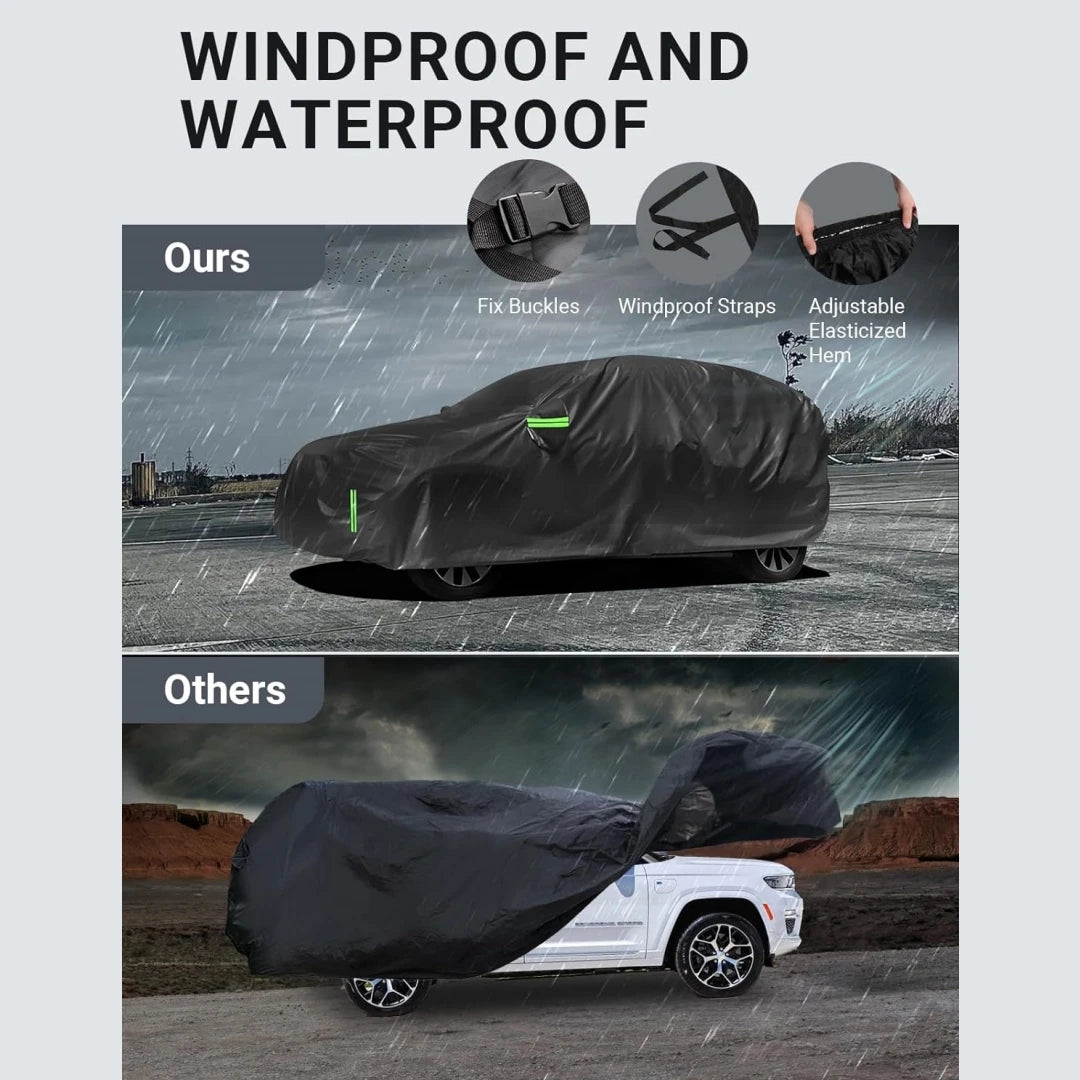 Windproof Car Cover Compatible with Jeep Grand Cherokee All Weather Waterproof Sun Rain UV Dust Snow Protection Outdoor Covers