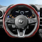 Suitable for Alfa Romeo Carbon Fiber Texture Steering Wheel Cover Snap-On Wave-Shaped Sports Design Protective Case Giulia 952 Stelvio 949 147 Mito Giulietta Tonale 965 Sprint 159 Quadrifoglio Black CM World