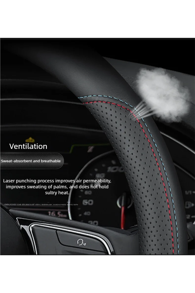 Ultra-Thin Full Leather Car Steering Wheel Cover Non-Slip round Breathable All Seasons Auto Wheel Protector