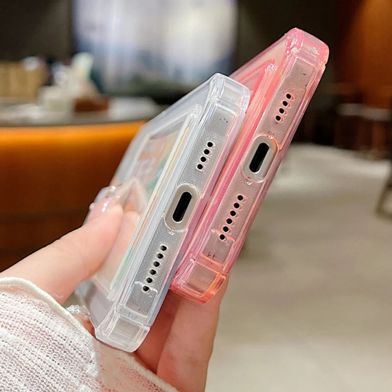 Card Slot Bag Clear Phone Case For iPhone 17e 18 17 Pro Max 16 15 14 13 Pro Max 16e 12 Lily Flowers Pattern Soft Silicone Cover