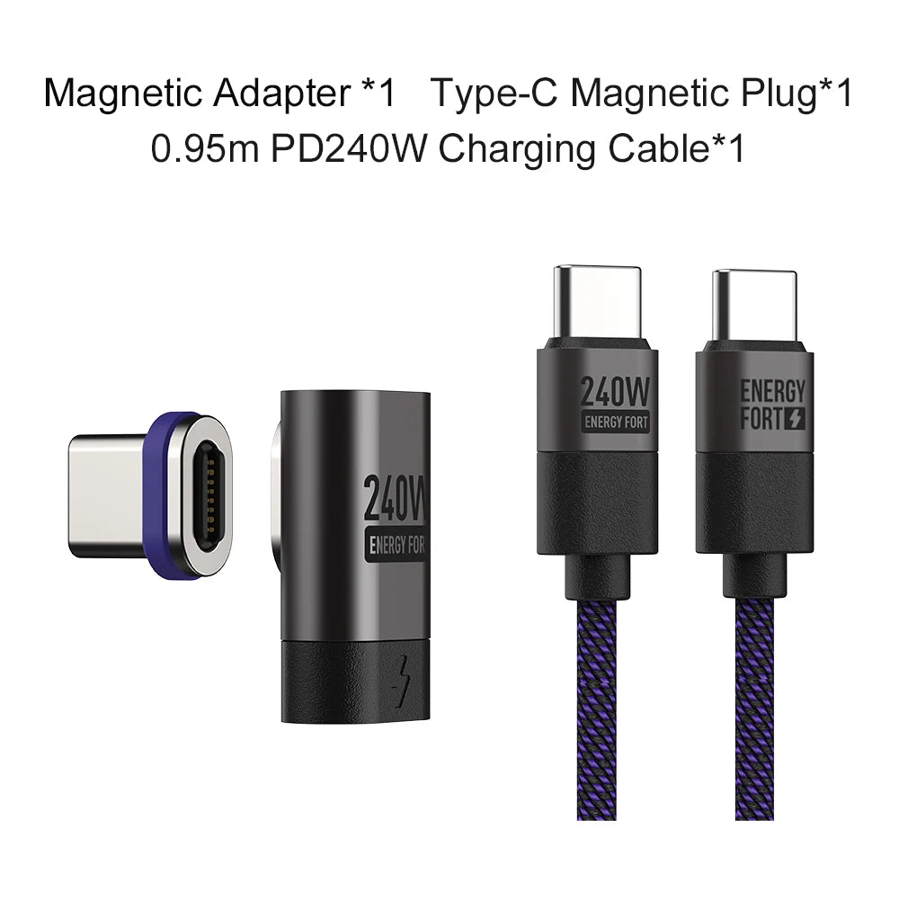 PD 240W Type-C Magnetic Adapter PD3.0 Fast Charging Right Angle USB C Connector Extender for iPhone 16 Macbookair Samsung