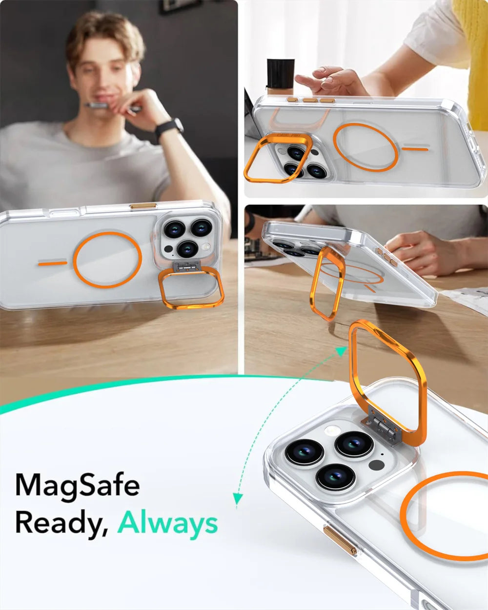 Original For Magsafe Invisible Lens Stand Holder Phone Case For iPhone 14 15 16 17 18 Pro Max Plus 13 12 11 Clear Acrylic Cover