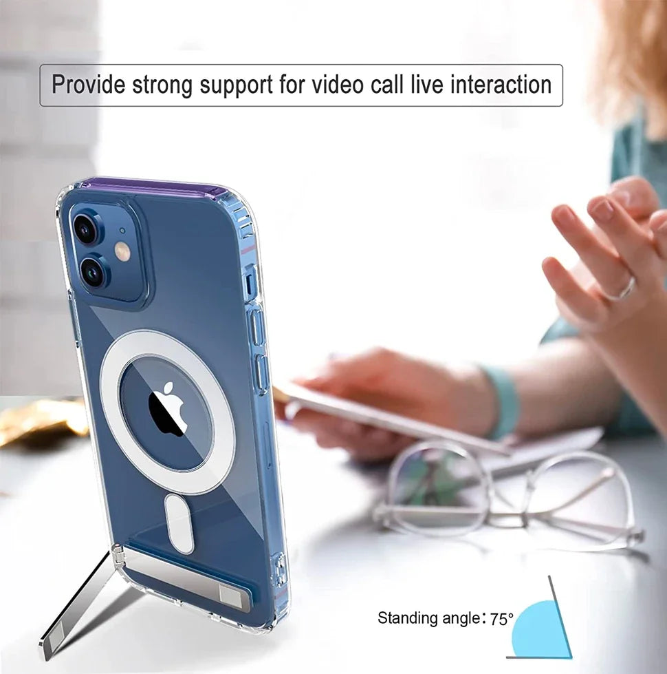 Clear Magnetic Phone Case with Kickstand for iPhone 17 Pro Max Air 16 15 14 Plus 13 12 11 Mini for Wireless Charging Back Cover Car Mobile World