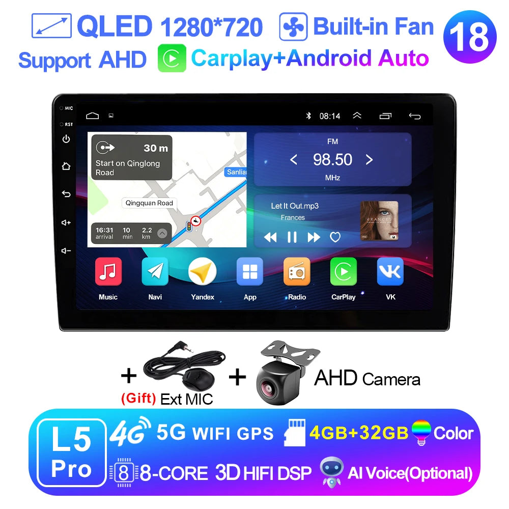 LEHX 9 inch Wireless Carplay 2din Android 15 Car Radio Multimedia Video Player Universal GPS Navigation 4G WiFi  AutoRadio CM World