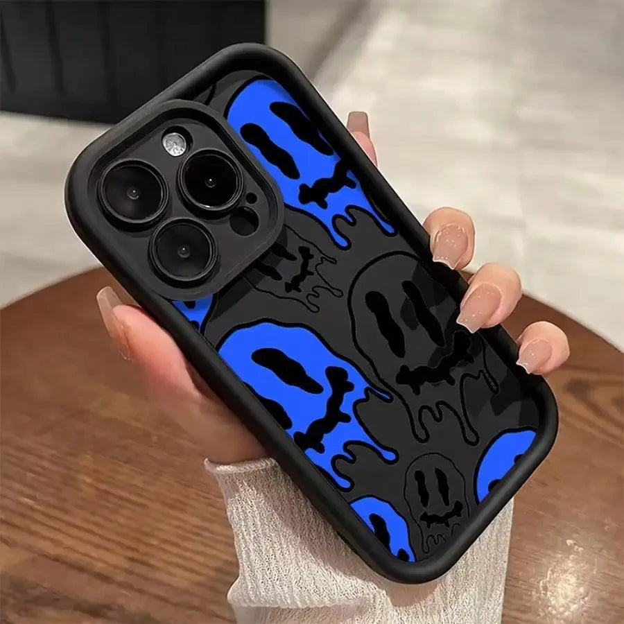 Soft Case For IPhone 17promax/17air 15, 14, 13, 12, 11 Pro Max In Blue And White With Black Case. Car Mobile World