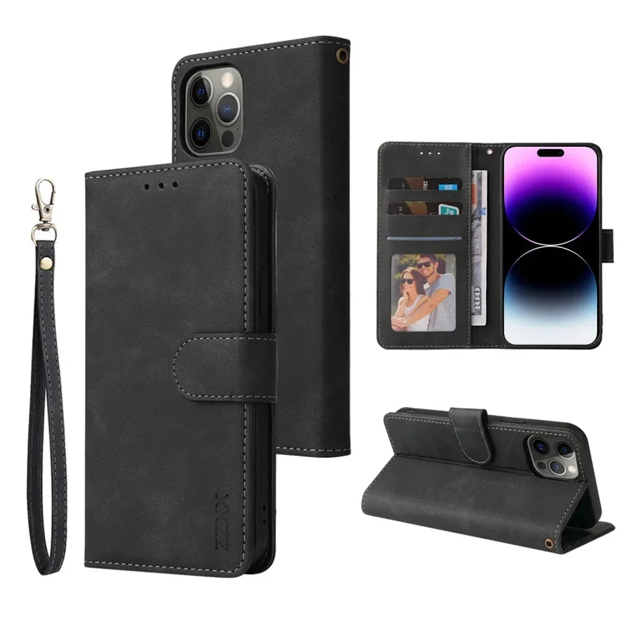 ZZXX Leather Wallet Phone Case For iPhone 17e 16 Pro Max 15 14 13 Mini 12 11 X XS XR SE2 8 7 6s Plus Flip Card Slot Holder Cover