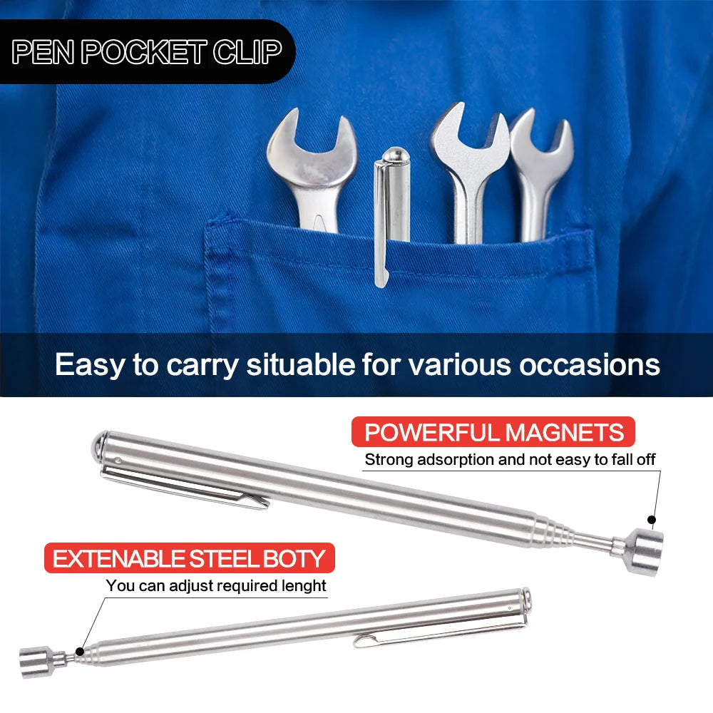 5PCS Telescopic Magnetic Pickup Tool, Portable Extendable Magnet Wand With Inspection Mirror, 360° Rotation, For Car Maintenance CM World