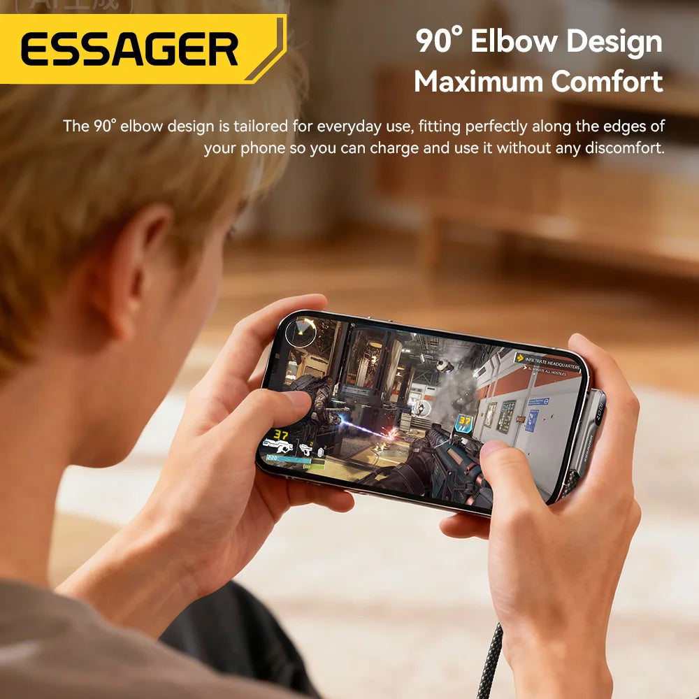 Essager Elbow 240W Type C to Type C Cable Digital Display 5A PD Fast Charging Wire For iPhone 17 16 MacBook Pro Samsung Huawei