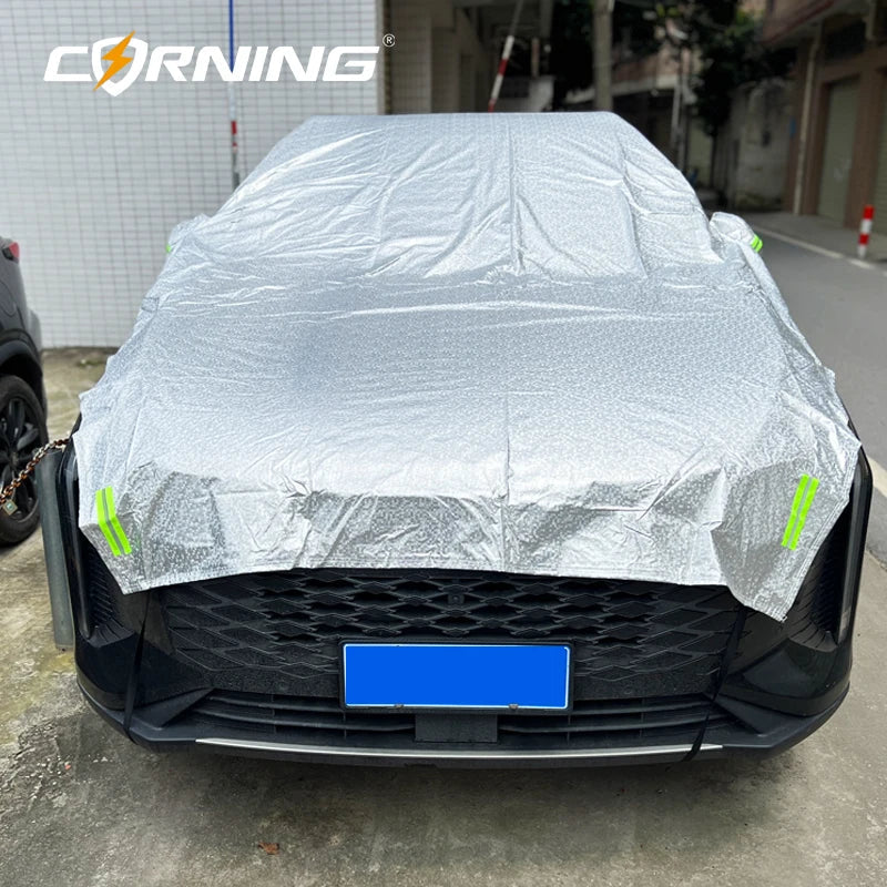 Universal Car Half Cover Waterproof UV Protection Car Cover with Mirror Covers Dust Snow Frost Sun Shade Protector for Sedan SUV Car Mobile World