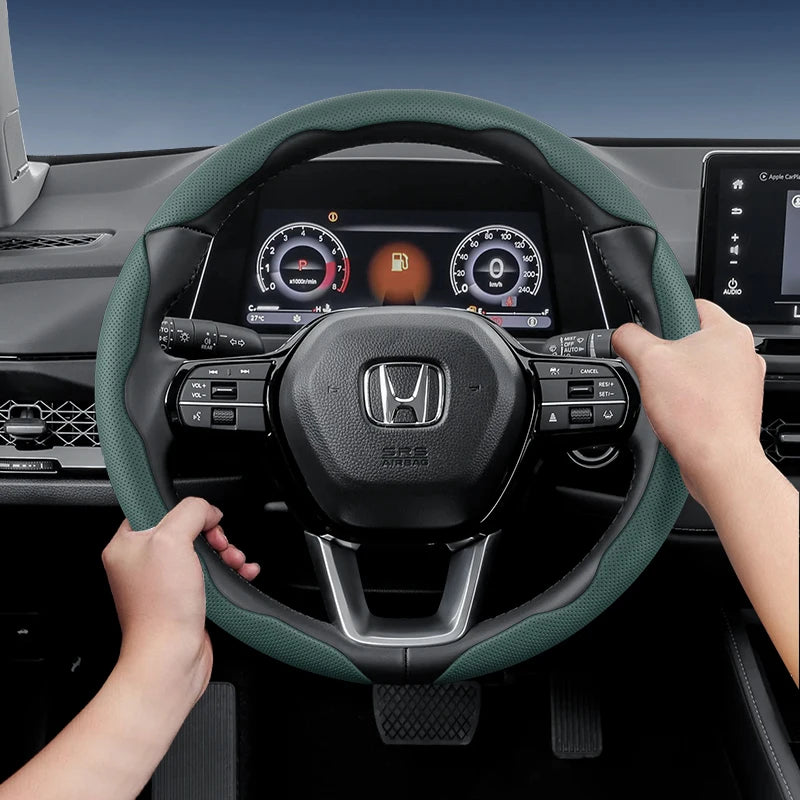 Suitable for Honda's Breathable Holes Leather Steering Wheel Cover Segmented Quick Release Design Non-Slip and Durable Civic Fit 8Th Gen 8 City Accord 9 10 Vezel Freed Breeze 7 Jade Shuttle Xrv Crosstour Insight Stream CM World
