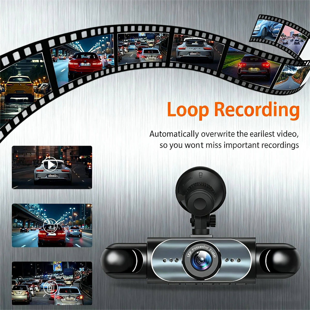 4-Channel Dashcam with 3.16-inch 1080P HD Front Camera 720P Front & Rear Cameras File Transfer Function
