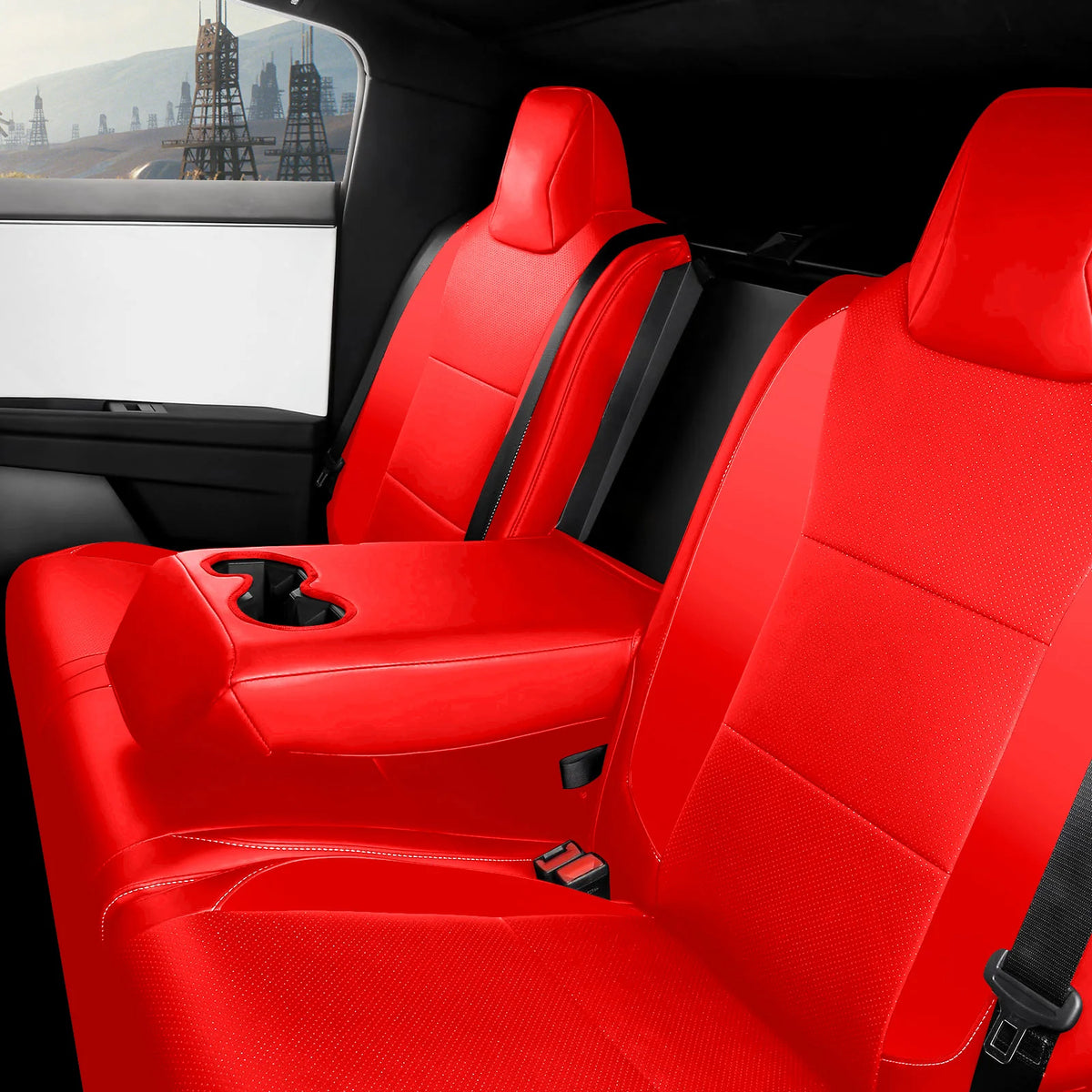 Seat Covers Compatible with Tesla Cybertruck 2024-26, Full Coverage PU Leather Seat Protector with Armrest Cover Fit Cybertruck
