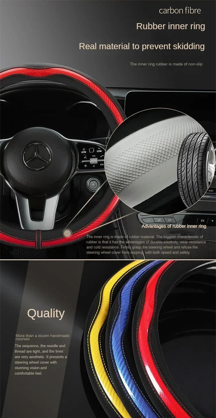 PU Leather Car Steering Wheel Cover Universal Carbon Fiber Steering Wheel Covers Car Decoration Accessories 38cm Steering Covers CM World