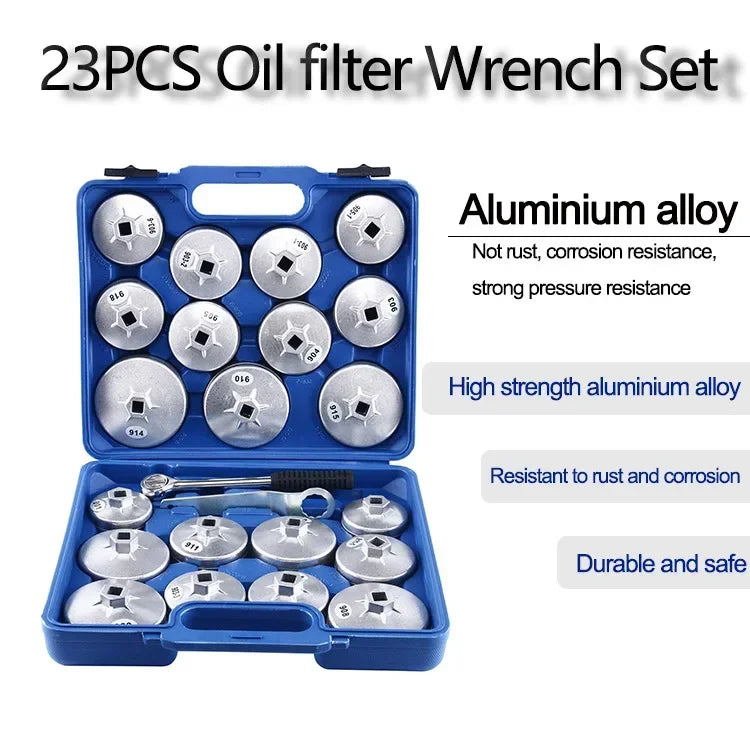 EAFC 23 Pcs/Set Car Oil Filter Cap Removal Wrench Socket Set 1/2" 12.5mm Ratchet Spanner Car Hand With Case Auto Remover Tool Car Mobile World