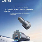 Anker 167.5w 3-Port Fast Car Charger, 2 Usb-C + 1 Usb-A Pd Qc3.0 High-Speed Adapter For Multi-Device Road & Travel Charging