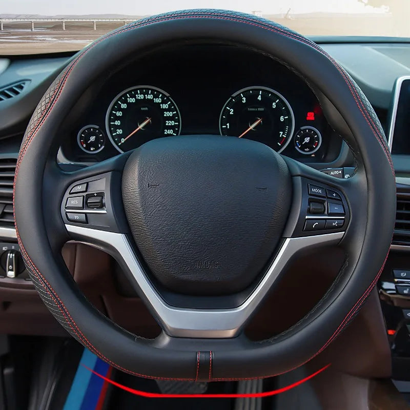 Leather Car Steering Wheel Cover Universal Steering Wheel Covers Car Accessories Interior Non-slip Steering Wheel Grip O/D Type CM World