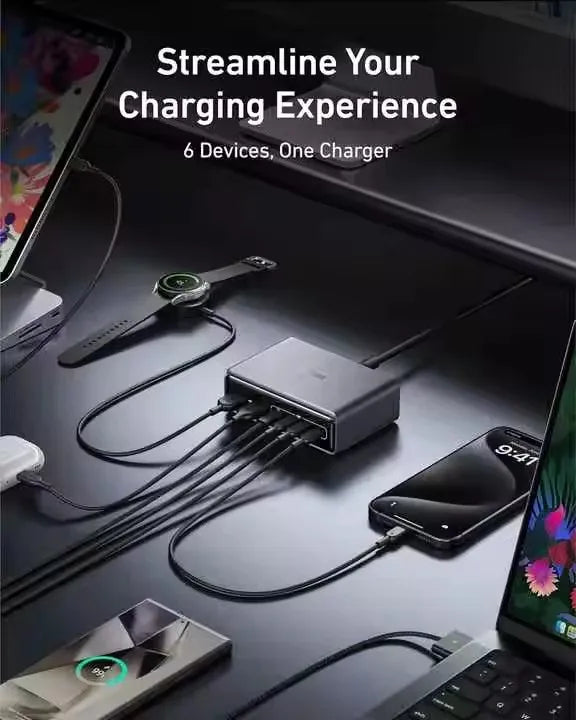 200W Anker GaN Prime USB C Charging Station Ultra-Fast 6-Port Desktop Charger with MultiProtect and ActiveShield 3.0 System