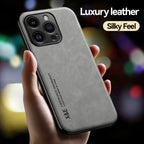 Luxury Leather Case For iPhone 17 16 16e 15 14 13 12 11 Pro Max Plus 12 13 Mini SE 8 7 Cover With Metal Plate Support Car Hold Car Mobile World