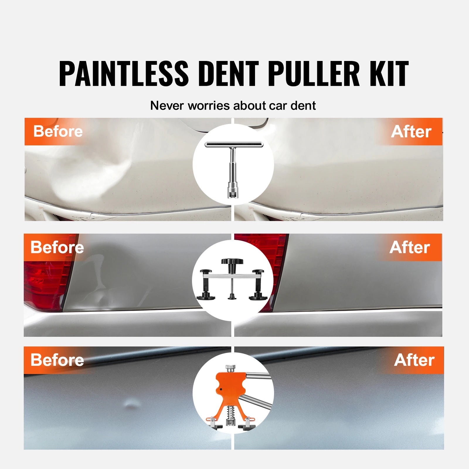 SucceBuy 107PCS Dent Removal Kit Paintless Dent Repair Kit with Lifter Bridge Puller Suction Cup Dent Puller for Auto Body Dents CM World
