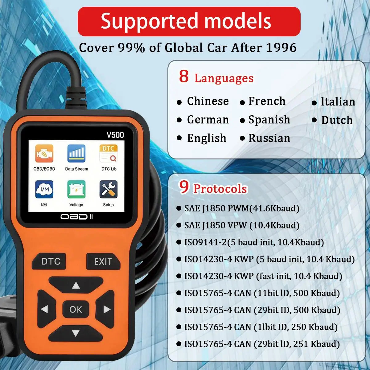 Car OBD2 Scanner Diagnostic Tool Code Reader, Car Voltage Tester Engine Fault Code Scanner, Charging Tester Diagnostic Tool V500 Car Mobile World
