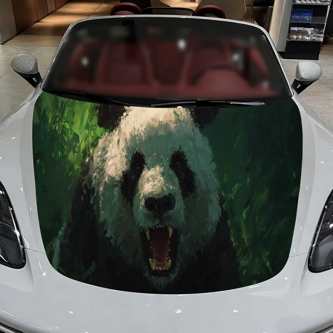 Powerful Fierce Panda Car Hood Decal, Waterproof Self-adhesive Vehicle Vinyl Wraps Sticker, Cool Auto Cover Decoration, Anti-scr