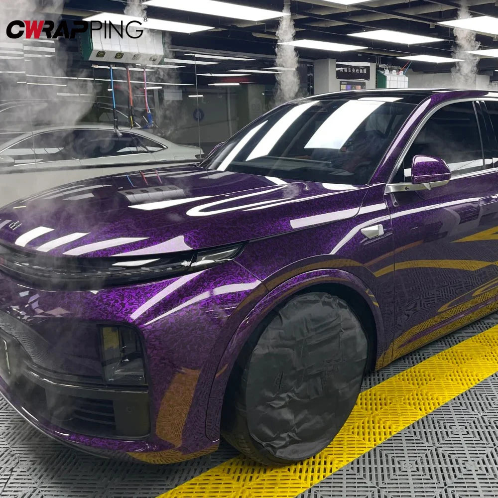 145x200cm Forged Carbon Fiber Purple Car Vinyl Wrap Waterproof Self-Adhesive Film for Hood Roof PPF Vinyl Car Body Covering Film Car Mobile World