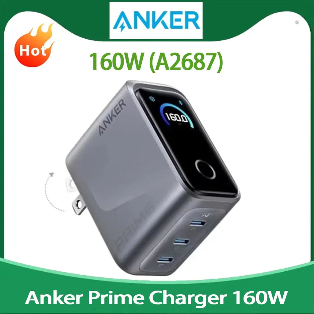 New Arrival Anker Prime 160W 3-Port GaN USB-C Charger Smart Touch Display Fast Charging Block Max 140W Power For Laptop Phone Car Mobile World