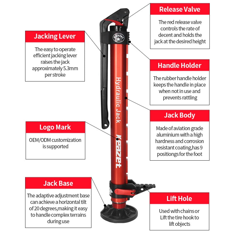 Multi Purpose Use 4429LBS Round Base Hydraulic Monkey Climbing Rod Manual Jack Trailer Hitch Car Accessories Tow Hook 2T Jack