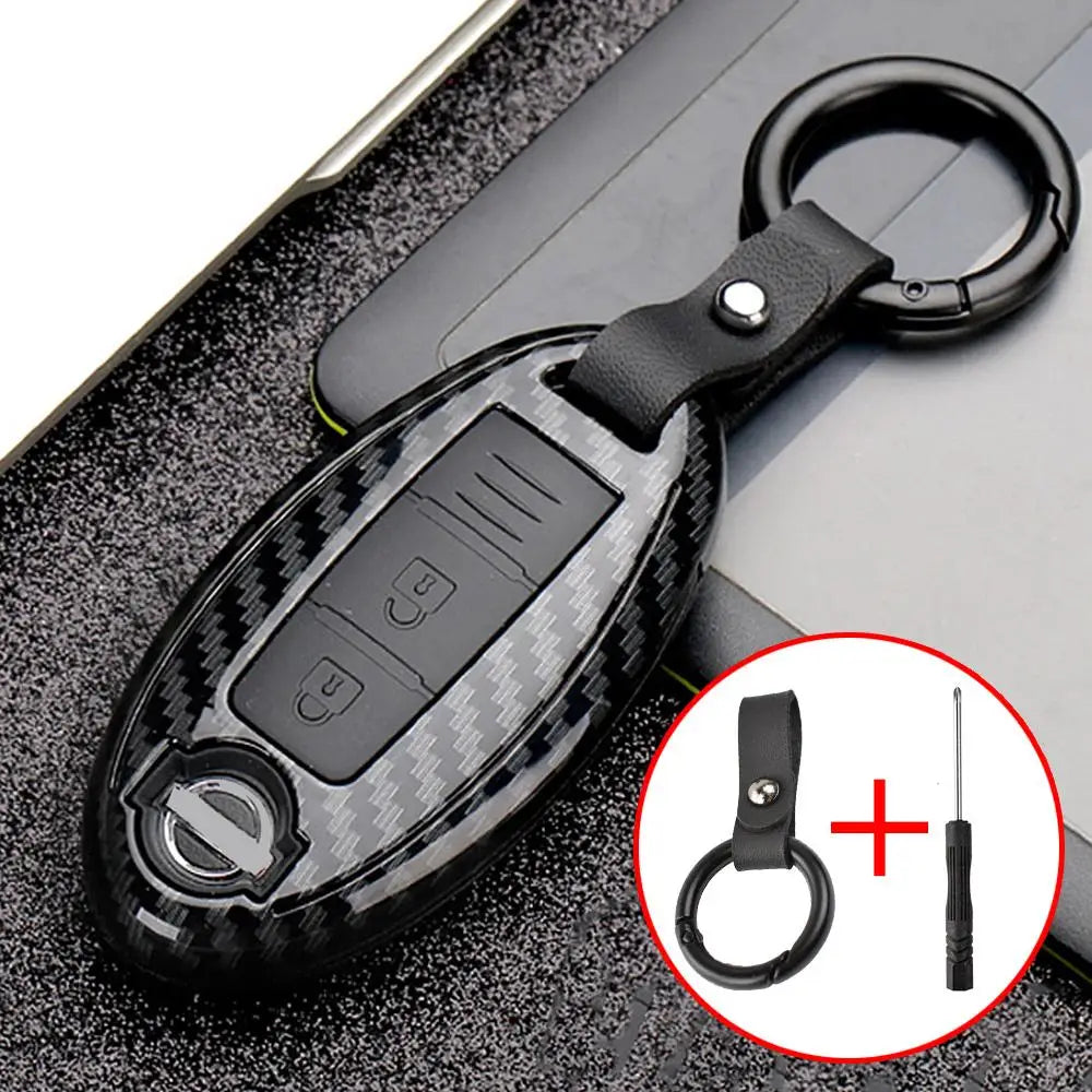 3 Buttons Carbon Fiber Smart Remote Key Fob Cover Case Shell Keychain for Nissan Qashqai Pulsar March 370Z Micra Juke Note Tiida CM World