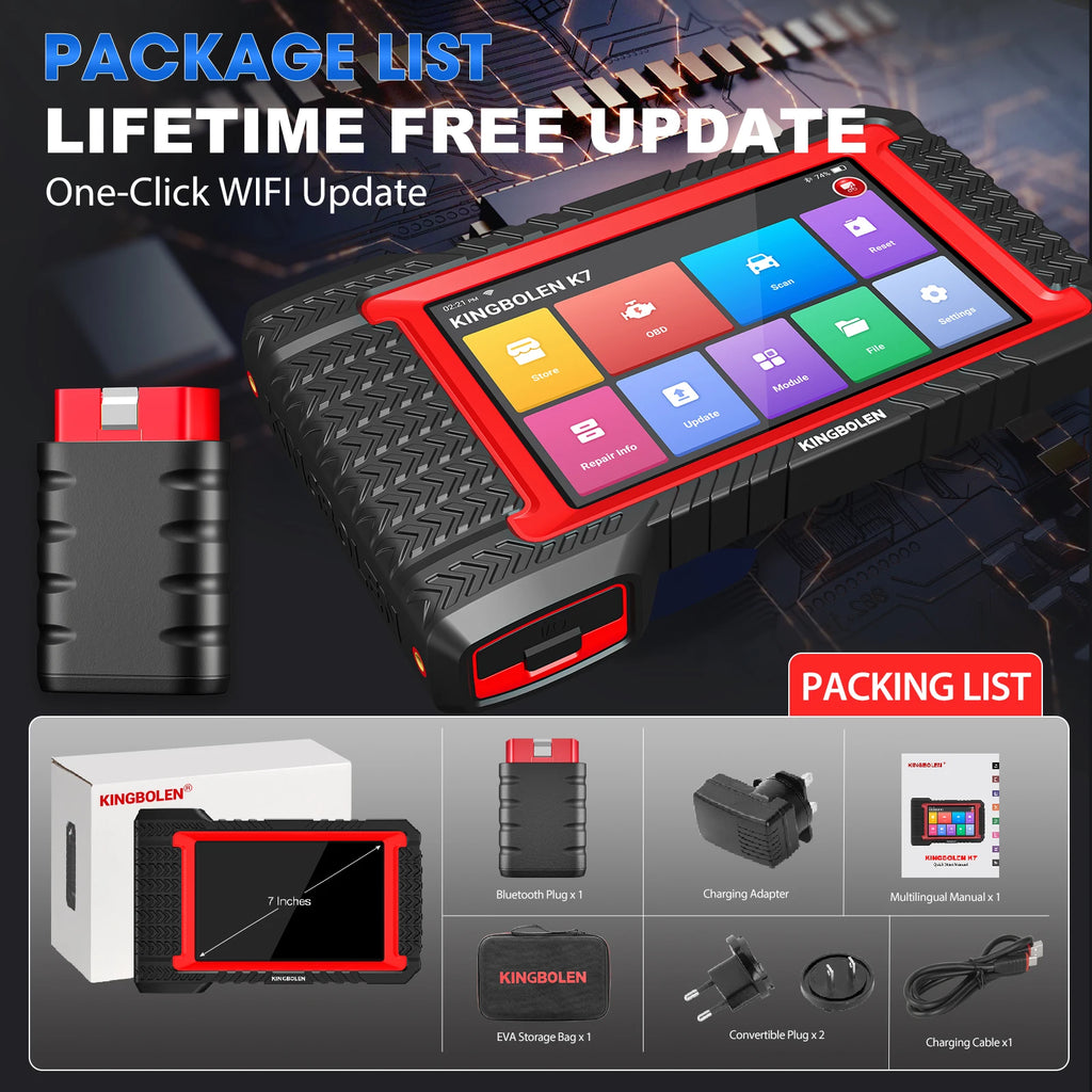 KINGBOLEN K7 OBD2 Scanner Bluetooth 2026 Bidirectional Scan Tool with Lifetime FRee Update, ECU Coding, 31+ Resets, Full System Car Mobile World