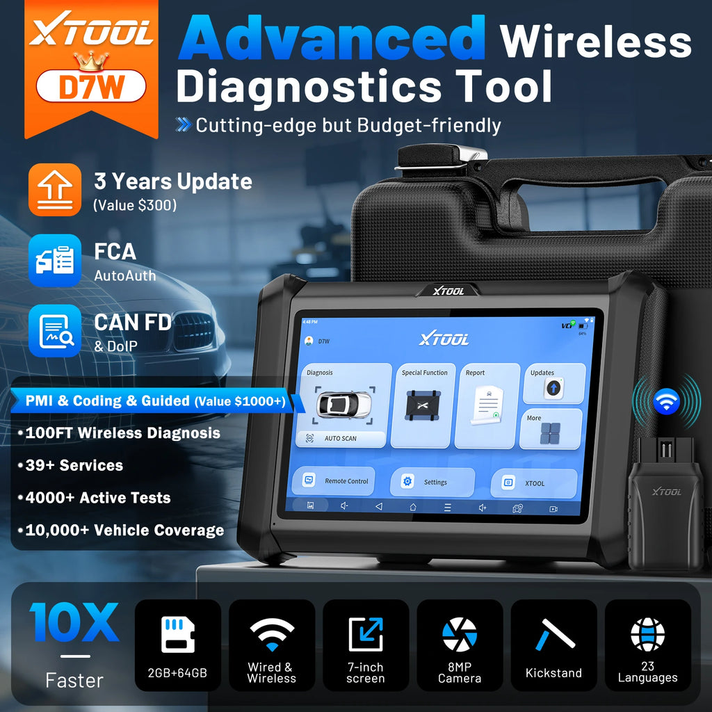 XTOOL D7W D7 BT Car Diagnostic Tool OBD2 Bidirectional Control Scanner All System Diagnosis ECU Coding Key Programmer CANFD DoIP