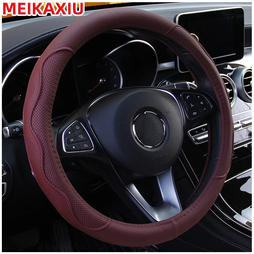 PU fiber leather embossed car has an inner ring steering wheel cover suitable for 14.5 - 15 inch round car decorations. CM World
